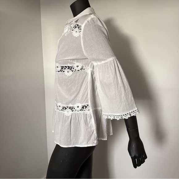 ☁️ ADIVA White Cotton Boho Lace Peplum Top – Size M - Picture 2 of 5